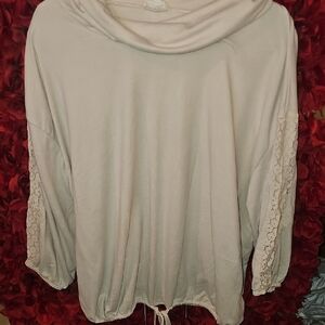 Como Blu Cream Cowl Neck Top With Lace Sleeves Size 2X